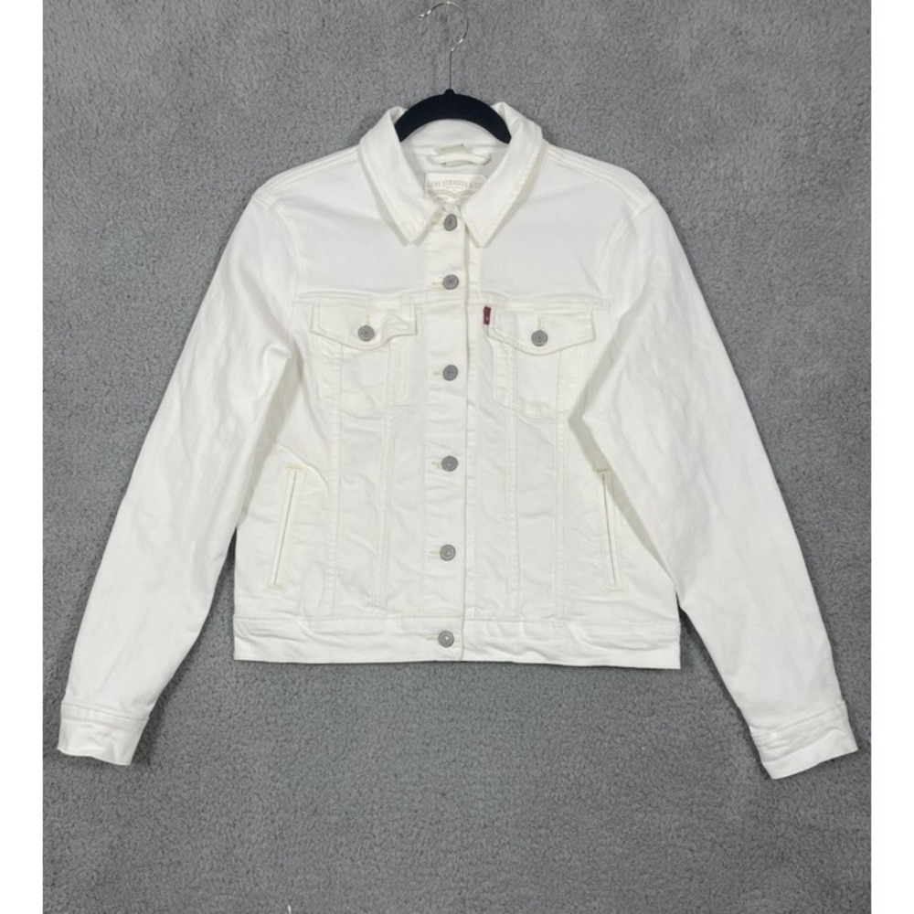 Levi's Trucker Jacket Women L White Denim Flap Pockets Casual Workwear Outdoors